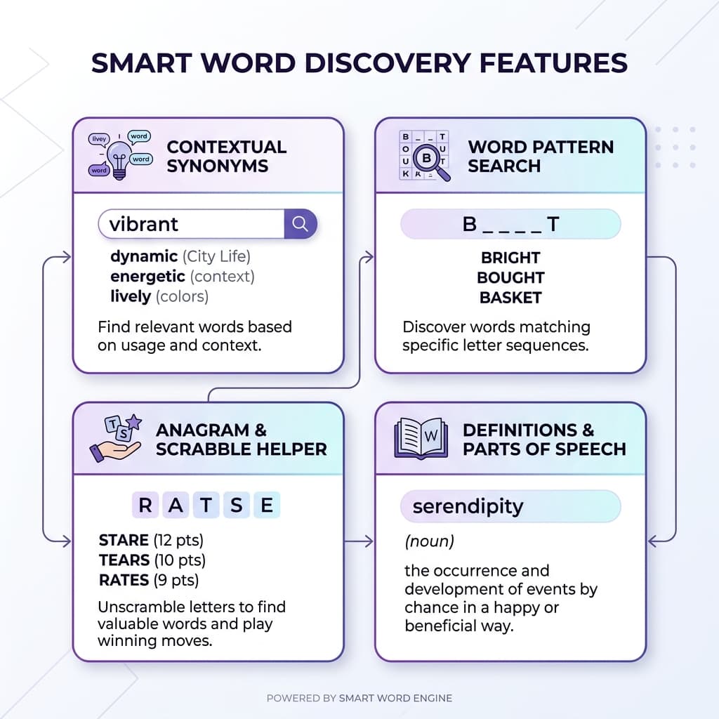 AI Word Discovery & Synonym Features Overview Infographic